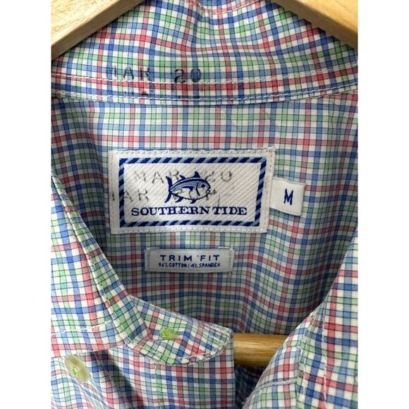 Southern Tide Trim Fit Cotton Blend Spring Plaid Button-Down Shirt Men's Medium - Picture 2 of 5